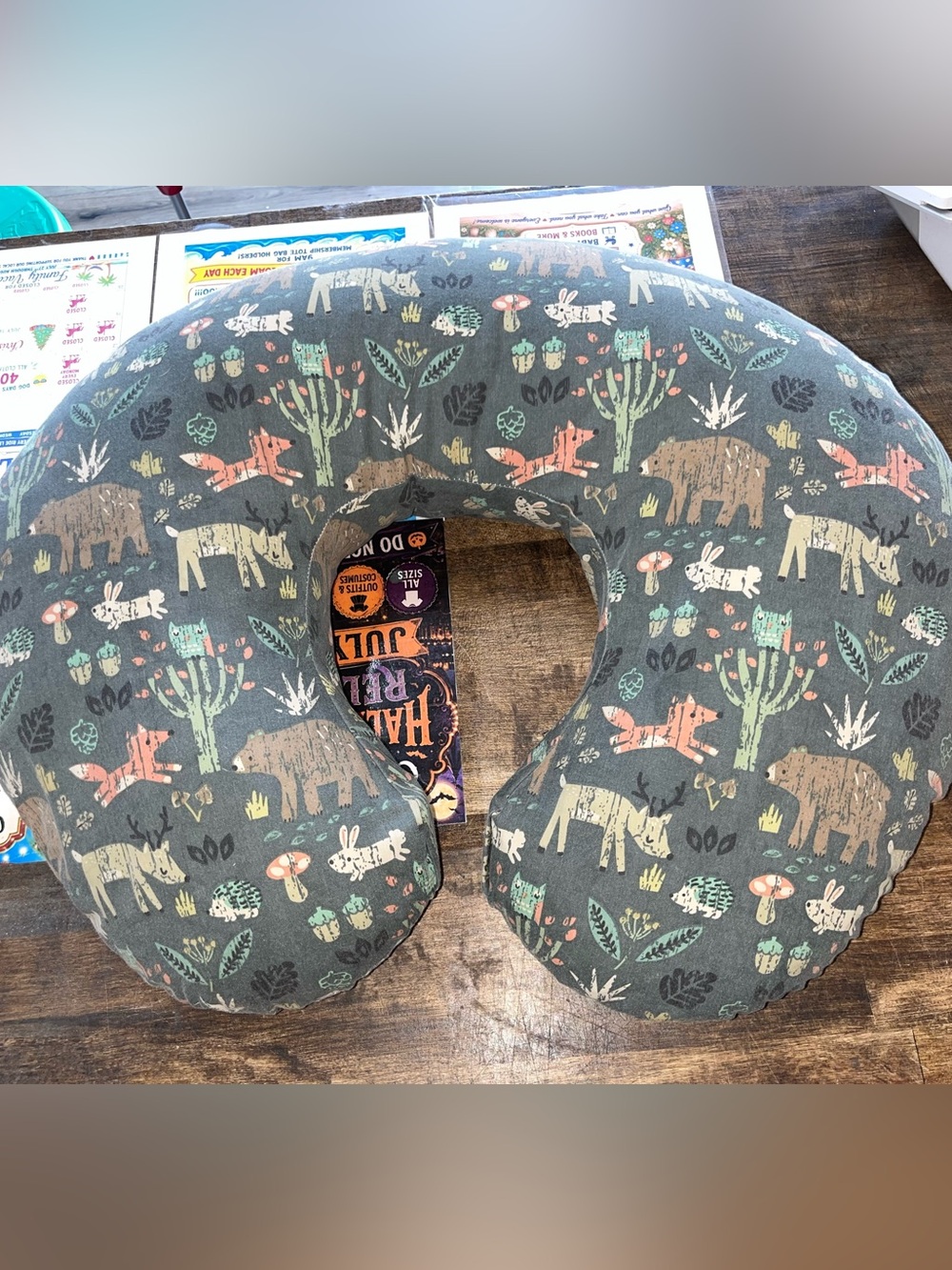 Boppy Nursing Pillow and Positioner cover in the "Green Forest Animals" pattern